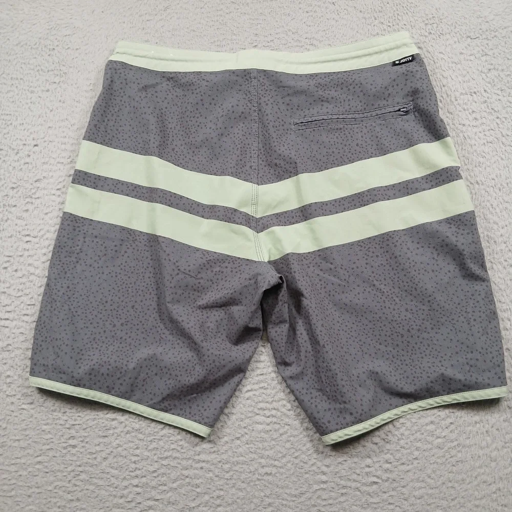 Jetty Boardshorts‎ Mens 34 Gray Green Stripe Swim Surf Trunks